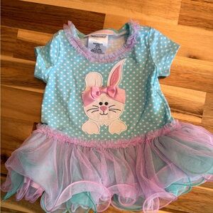 Bonnie Baby Aqua Polka Dot Dress with Bunny Design